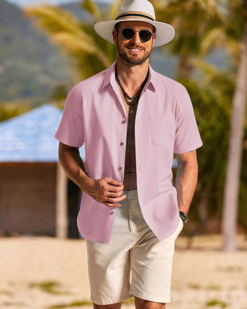 Noah Chemise Homme – Chemise Coton Lyocell Manches Courtes, Style Été Texturé