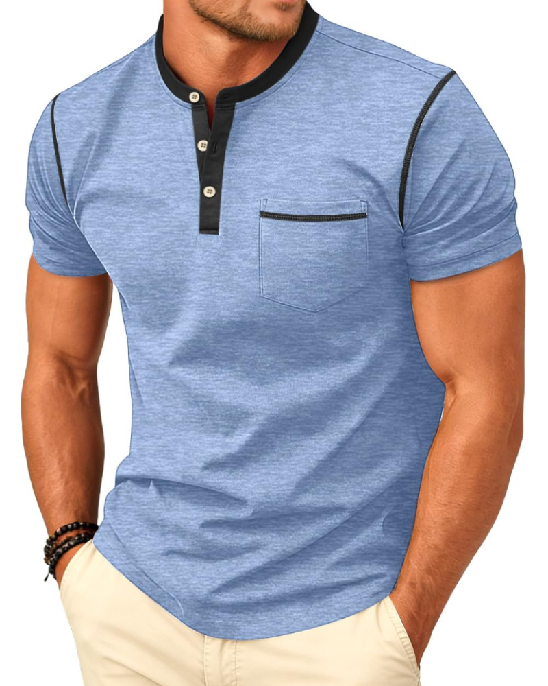 Manny T-Shirt Henley Homme – Tee-Shirt Col Boutonné Color Block Été Casual