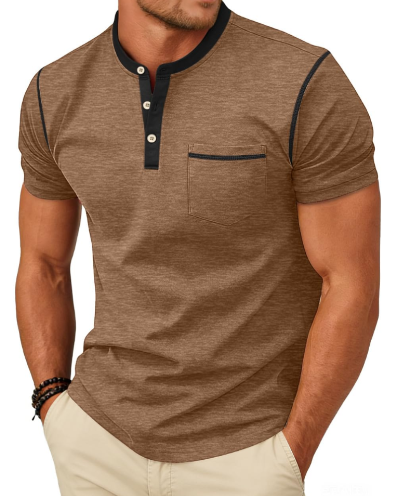 Manny T-Shirt Henley Homme – Tee-Shirt Col Boutonné Color Block Été Casual