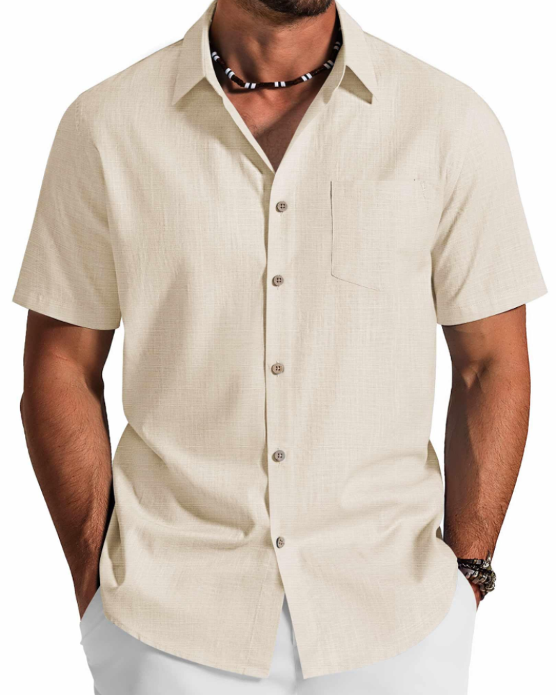 Noah Chemise Homme – Chemise Coton Lyocell Manches Courtes, Style Été Texturé