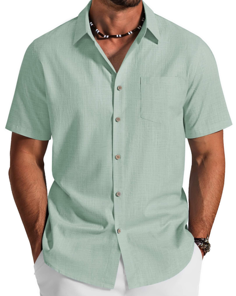 Noah Chemise Homme – Chemise Coton Lyocell Manches Courtes, Style Été Texturé