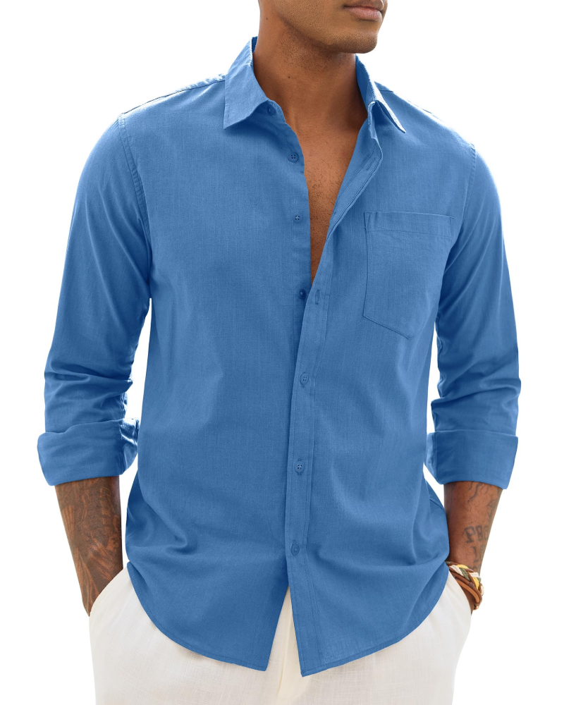 Hugo Chemise Homme – Chemise Coton Lin Manches Longues, Style Léger & Casual Chic