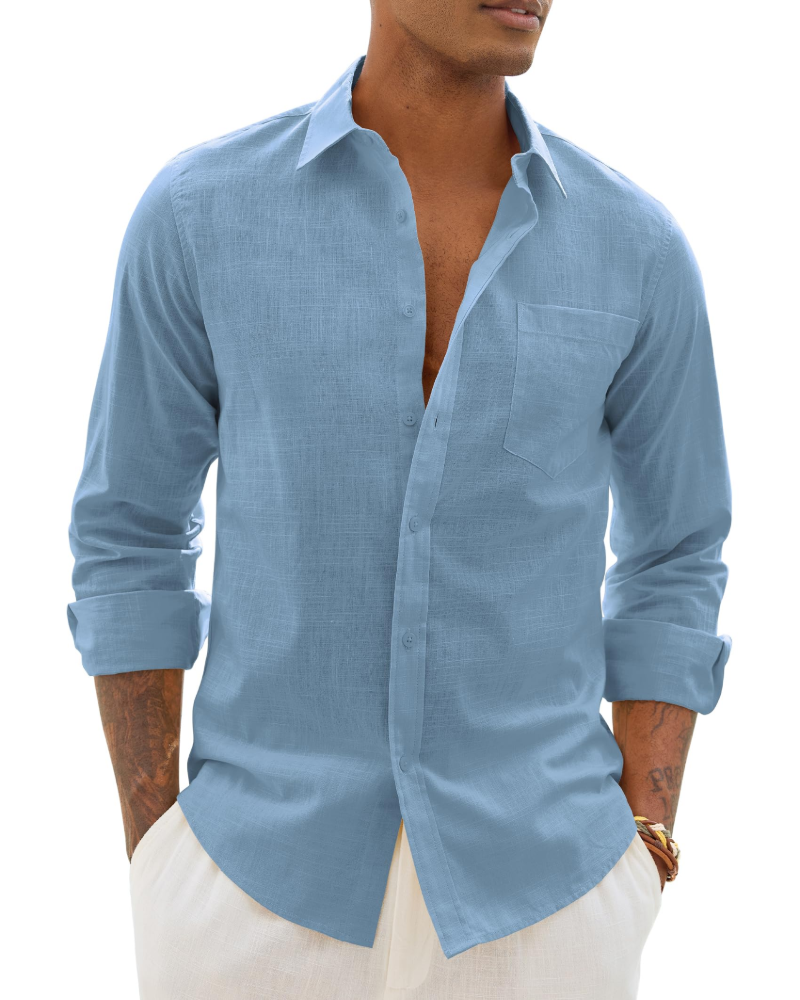 Hugo Chemise Homme – Chemise Coton Lin Manches Longues, Style Léger & Casual Chic