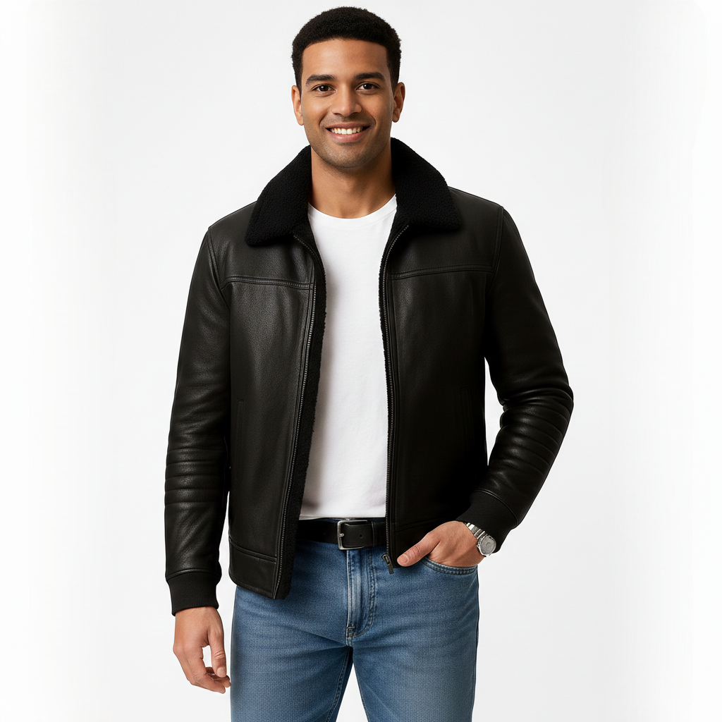 Michael Veste Homme à Col Fourrure – Manteau Élégant Zippé Coupe Ajustée au Style Moderne