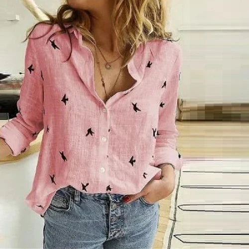 Blouse Femme Bianna Oversize – Croială lejeră casual cu guler în V pentru muncă sau uz zilnic