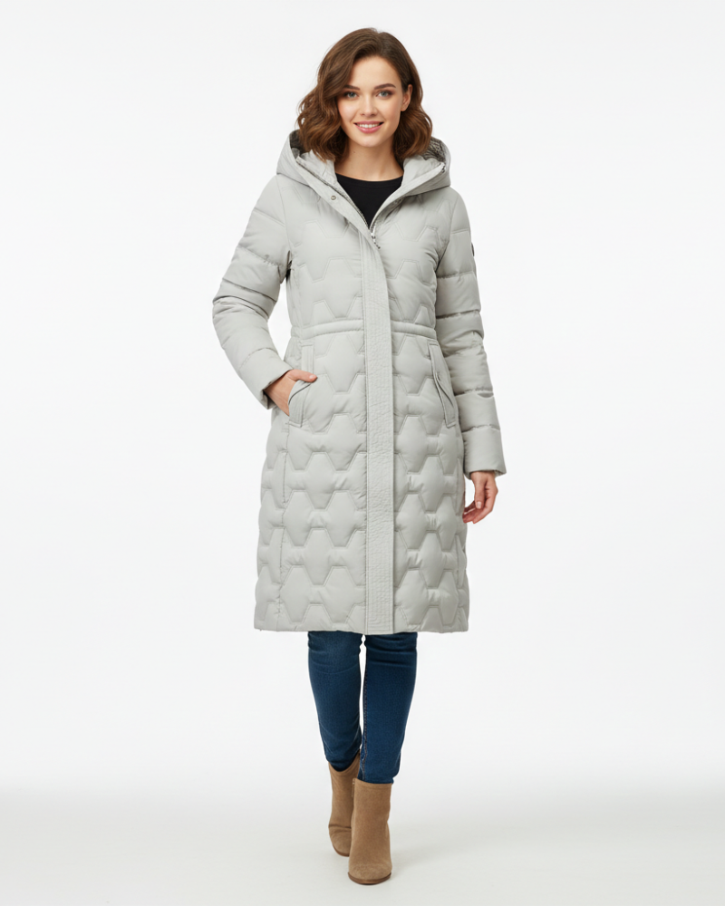 Nicole Manteau Lang Dame med Hætte – Elegant Quiltet, Varme & Vinterstil