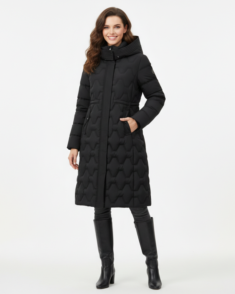 Nicole Manteau Lang Dame med Hætte – Elegant Quiltet, Varme & Vinterstil