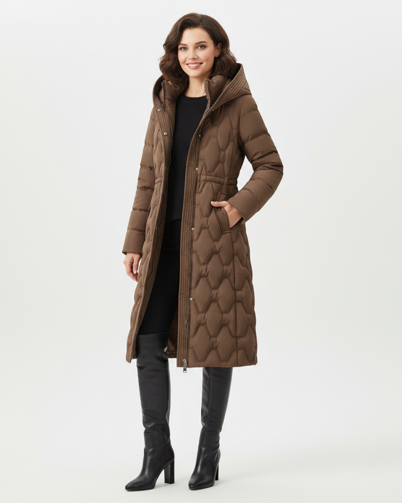 Nicole Manteau Lang Dame med Hætte – Elegant Quiltet, Varme & Vinterstil