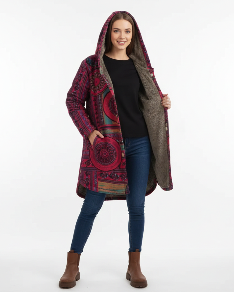 Noelle Giacca Donna con Cappuccio – Motivo Floreale Moderno, Calore Invernale e Stile Urbano