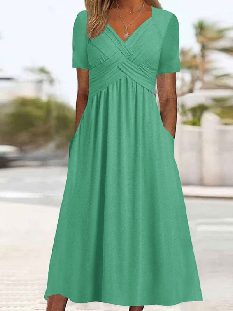 Elisabeth Midi-jurk Dames – Elegante jurk met V-hals, vloeiende pasvorm & tijdloze stijl
