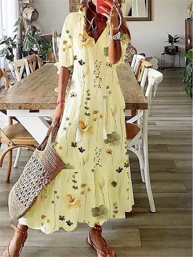 Amelia Lange Damesjurk – Elegante Vintage Jurk met Vloeiende Snit & Verfijnd Detail