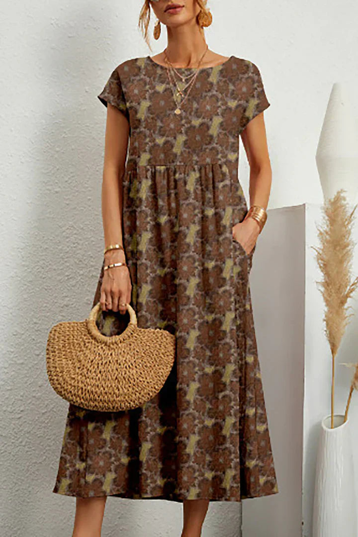 Vestido de Verão Layla para Mulher – Vestido Sem Mangas com Decote Redondo, Tecido Leve e Padrão Elegante