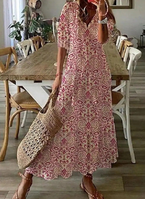 Amelia Robe Longue Femme – Elegant vintagekjole med flydende snit og raffineret detalje