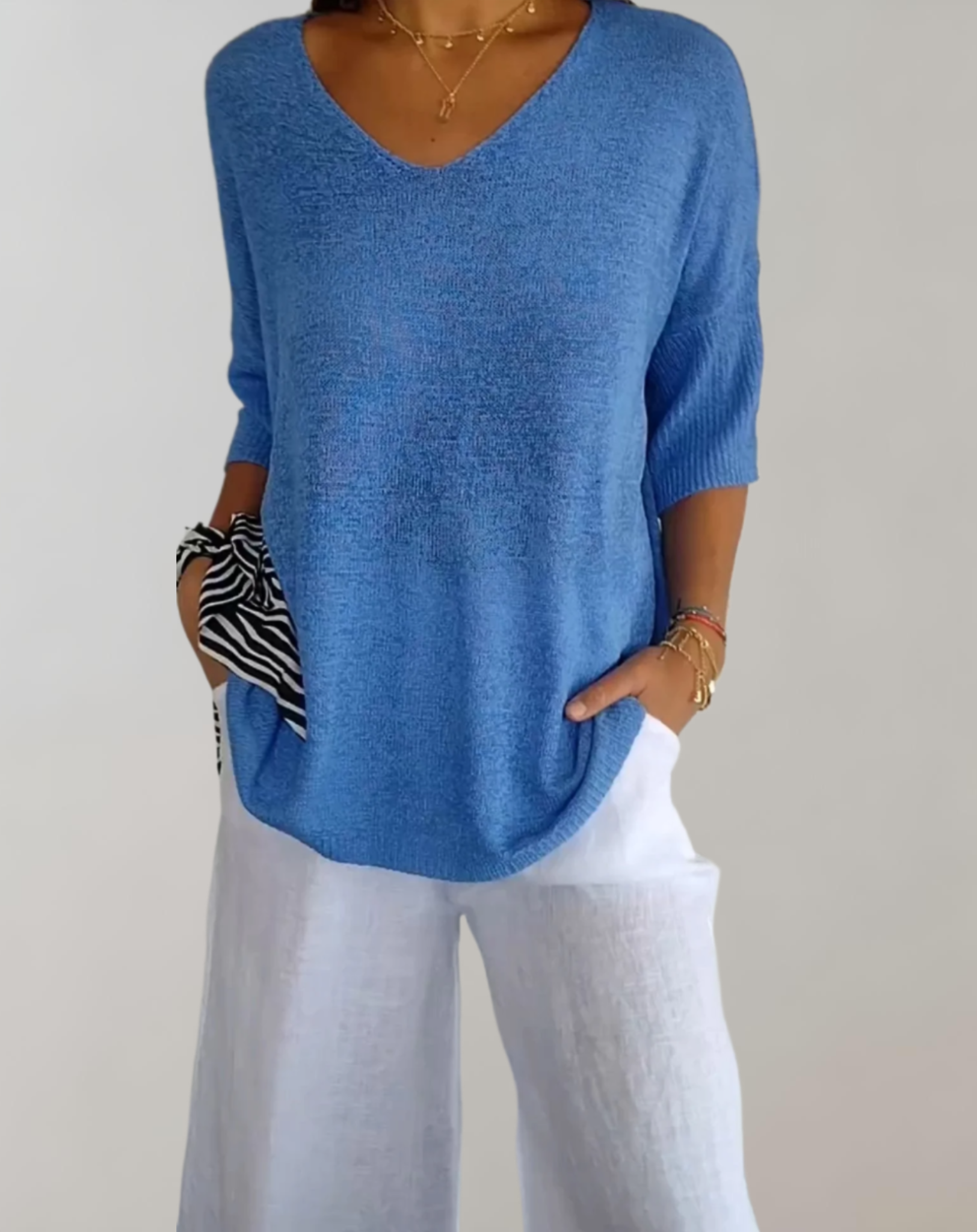 Marise Haut Tricoté Femme – Haut Long Léger con Cuello en V y Look Casual Elegante