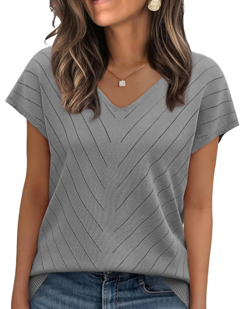 Orina Top Femme – Lagani pulover s kratkim rukavima, V-izrez, elegantan i poslovni casual stil