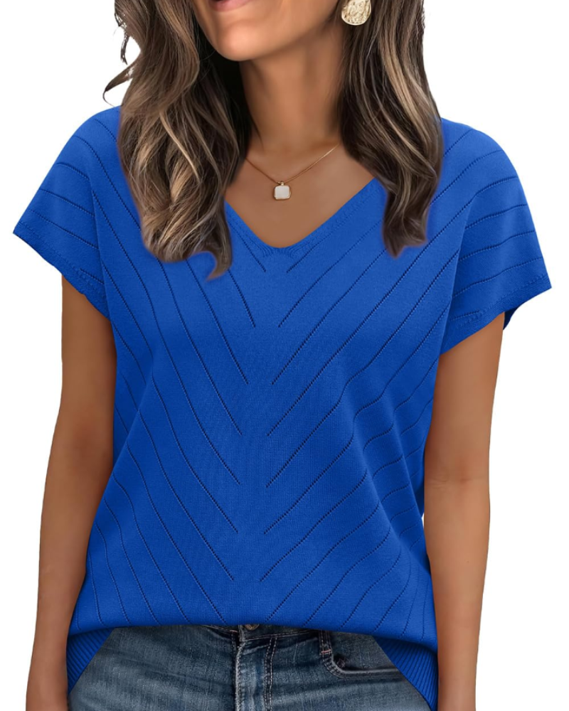 Orina Top Femme – Lagani pulover s kratkim rukavima, V-izrez, elegantan i poslovni casual stil