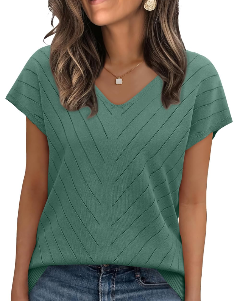 Orina Top Femme – Lagani pulover s kratkim rukavima, V-izrez, elegantan i poslovni casual stil