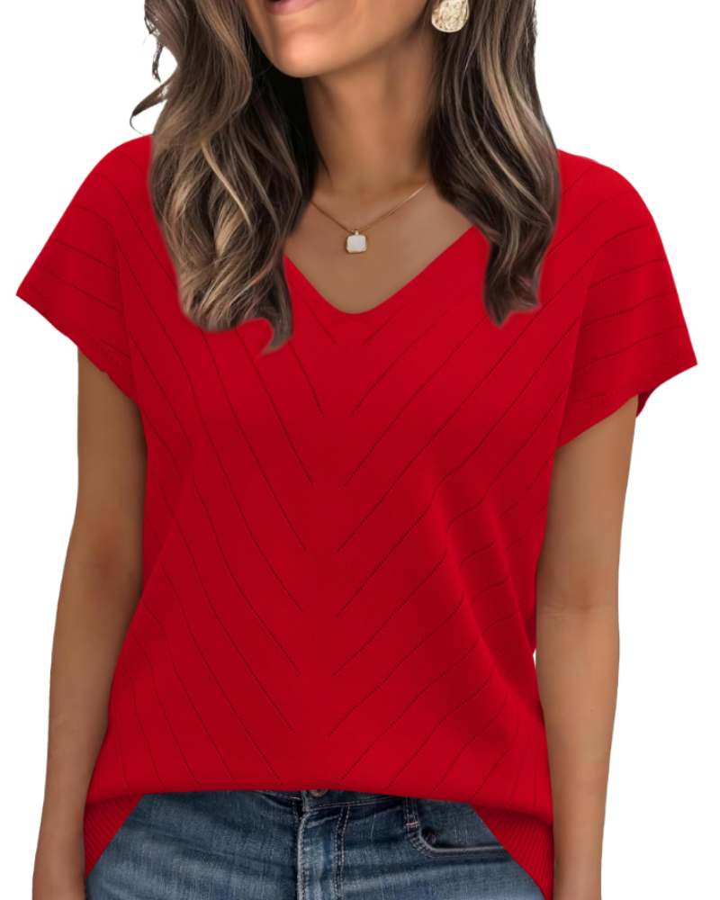 Orina Top Femme – Lagani pulover s kratkim rukavima, V-izrez, elegantan i poslovni casual stil