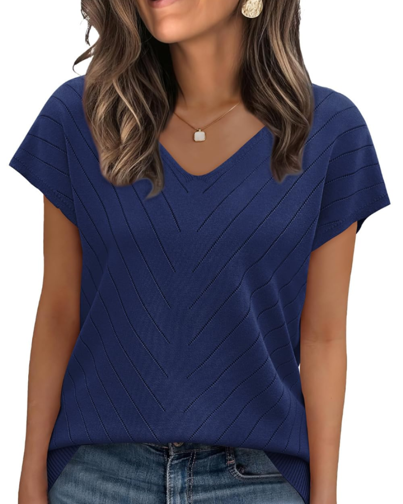 Orina Top Femme – Lagani pulover s kratkim rukavima, V-izrez, elegantan i poslovni casual stil