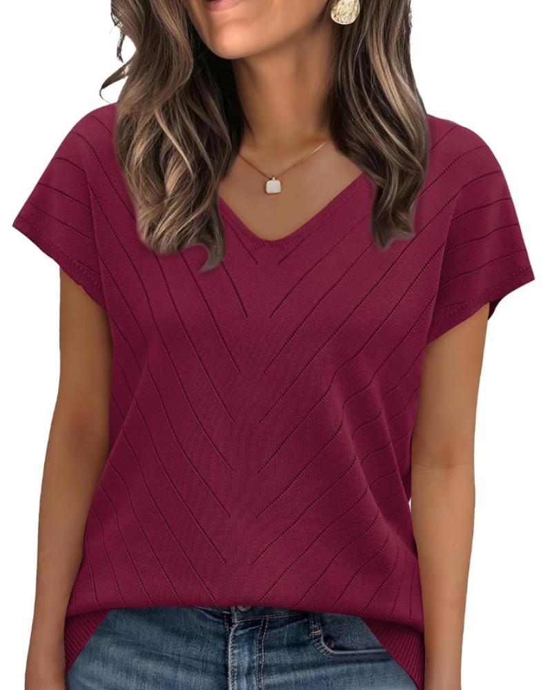 Orina Top Femme – Lagani pulover s kratkim rukavima, V-izrez, elegantan i poslovni casual stil