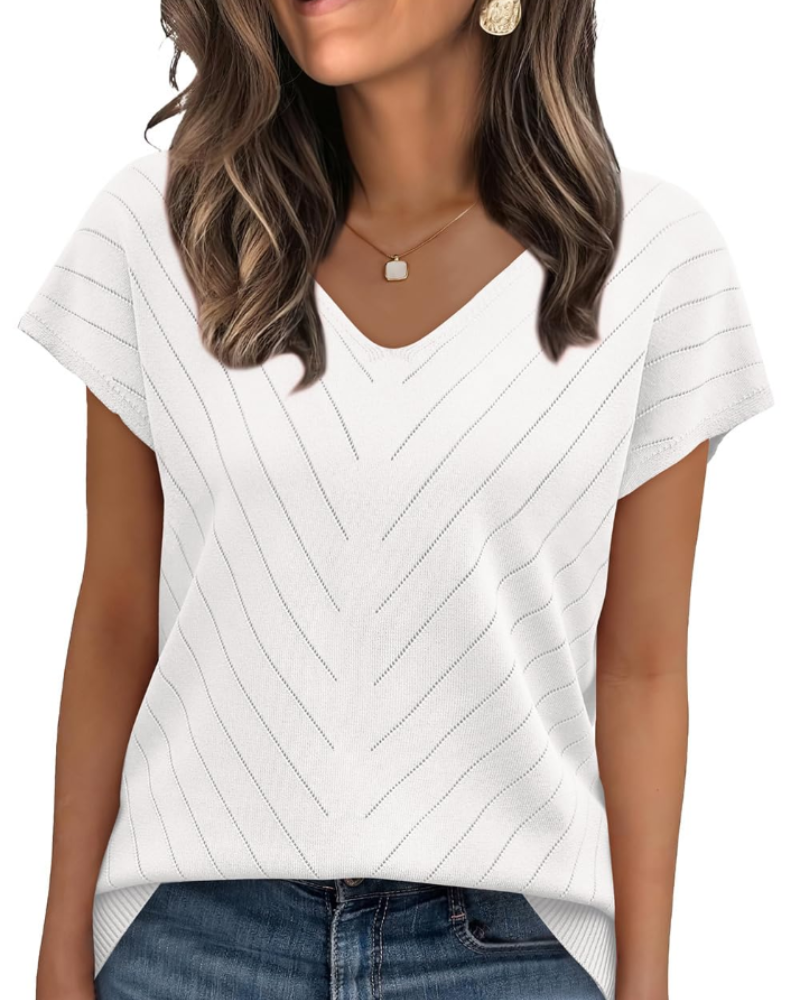Orina Top Femme – Lagani pulover s kratkim rukavima, V-izrez, elegantan i poslovni casual stil