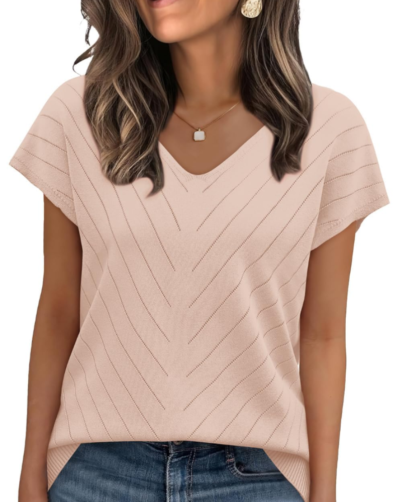 Orina Top Femme – Lagani pulover s kratkim rukavima, V-izrez, elegantan i poslovni casual stil