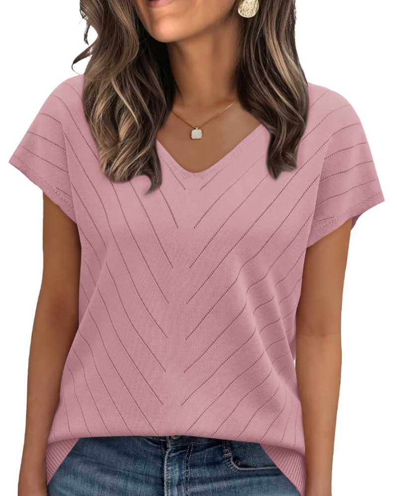 Orina Top Femme – Lagani pulover s kratkim rukavima, V-izrez, elegantan i poslovni casual stil