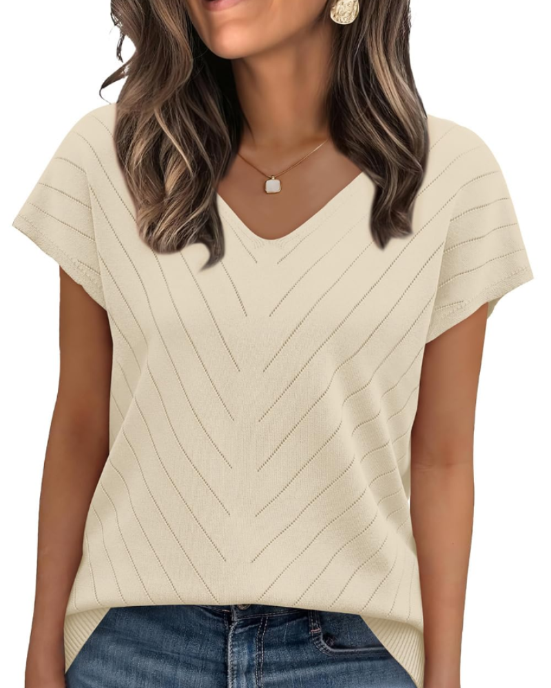 Orina Top Femme – Lagani pulover s kratkim rukavima, V-izrez, elegantan i poslovni casual stil