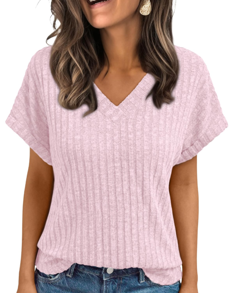 Orla Top Femme – Blouse Col V Élégante à Manches Courtes, Coupe Fluide Casual Chic