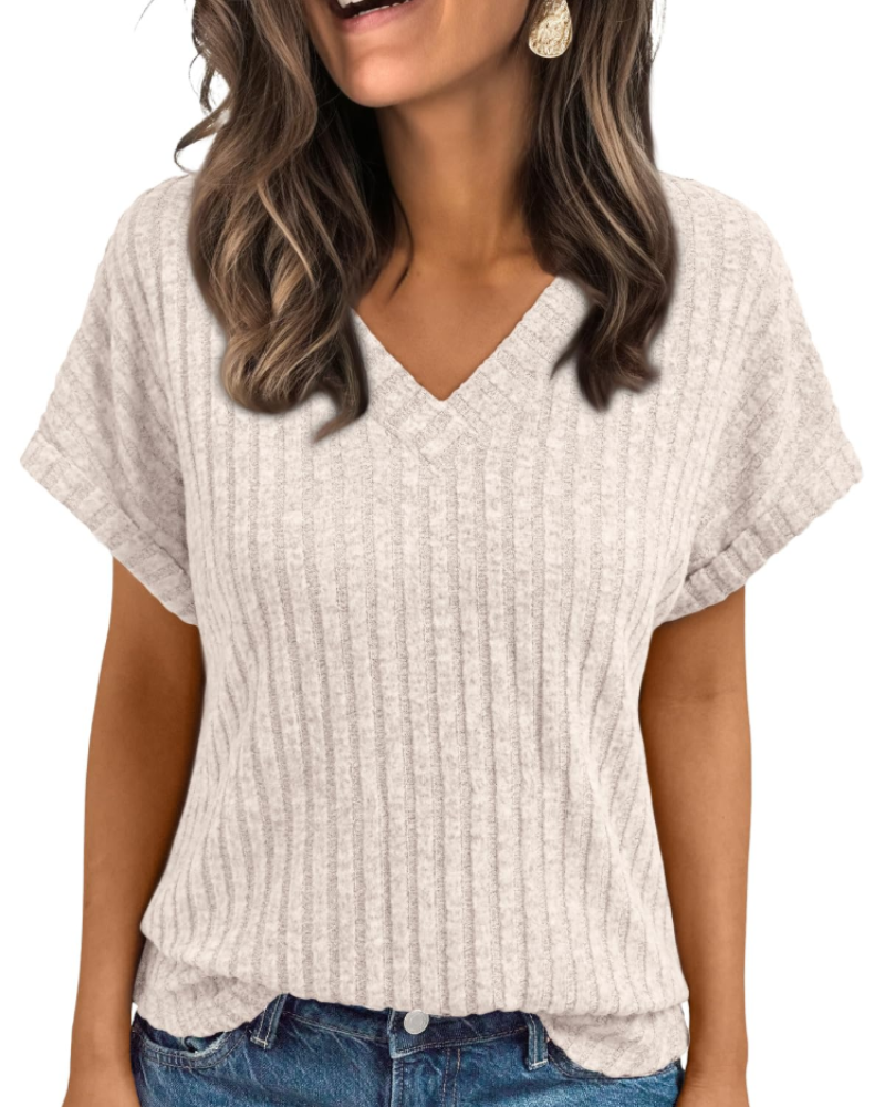 Orla Top Femme – Blouse Col V Élégante à Manches Courtes, Coupe Fluide Casual Chic