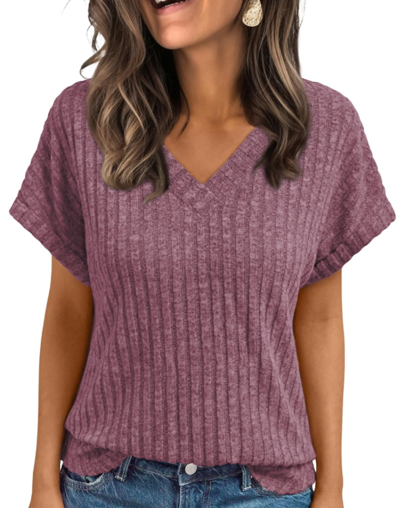 Orla Top Femme – Blouse Col V Élégante à Manches Courtes, Coupe Fluide Casual Chic