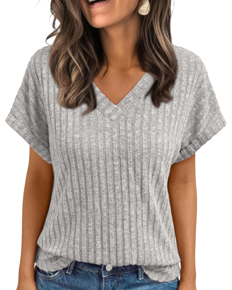 Orla Top Femme – Blouse Col V Élégante à Manches Courtes, Coupe Fluide Casual Chic