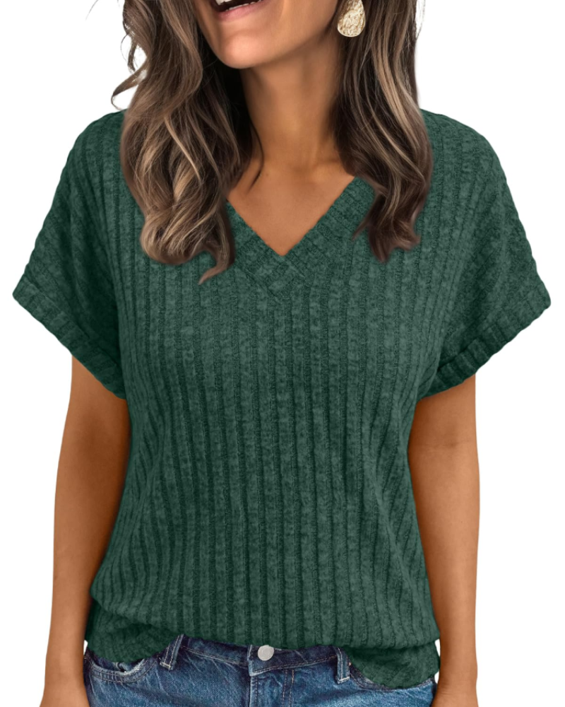 Orla Top Femme – Blouse Col V Élégante à Manches Courtes, Coupe Fluide Casual Chic