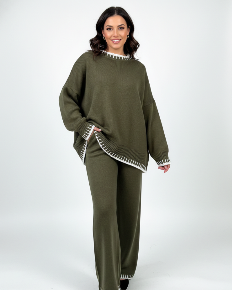 Ella Ensemble Loungewear Femme – Set Deux Pièces Confortable en Maille avec Coupe Relax