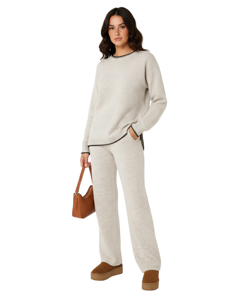 Ella Ensemble Loungewear Femme – Set Deux Pièces Confortable en Maille avec Coupe Relax