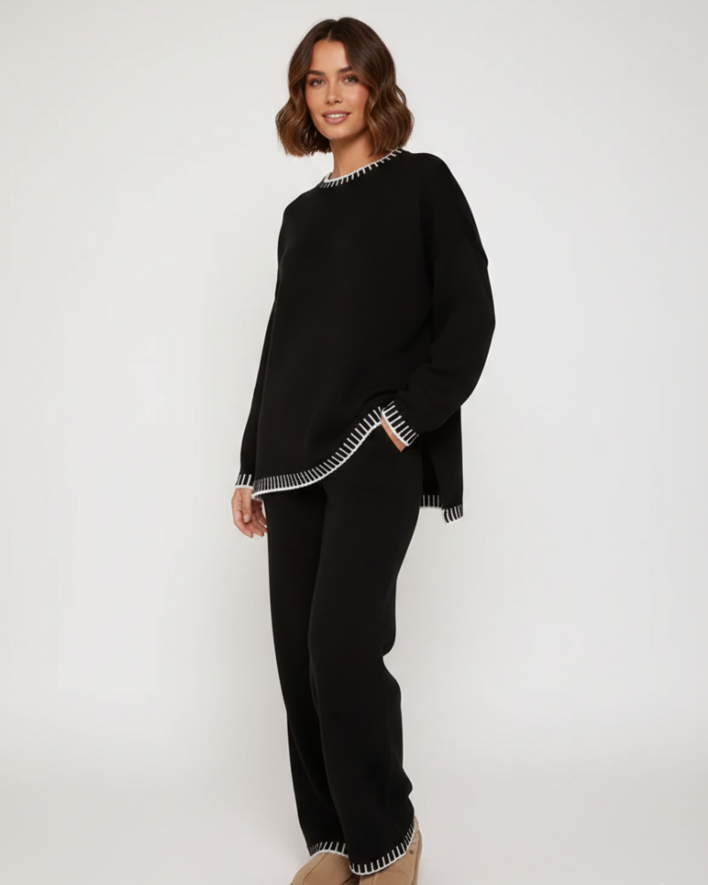 Ella Ensemble Loungewear Femme – Set Deux Pièces Confortable en Maille avec Coupe Relax