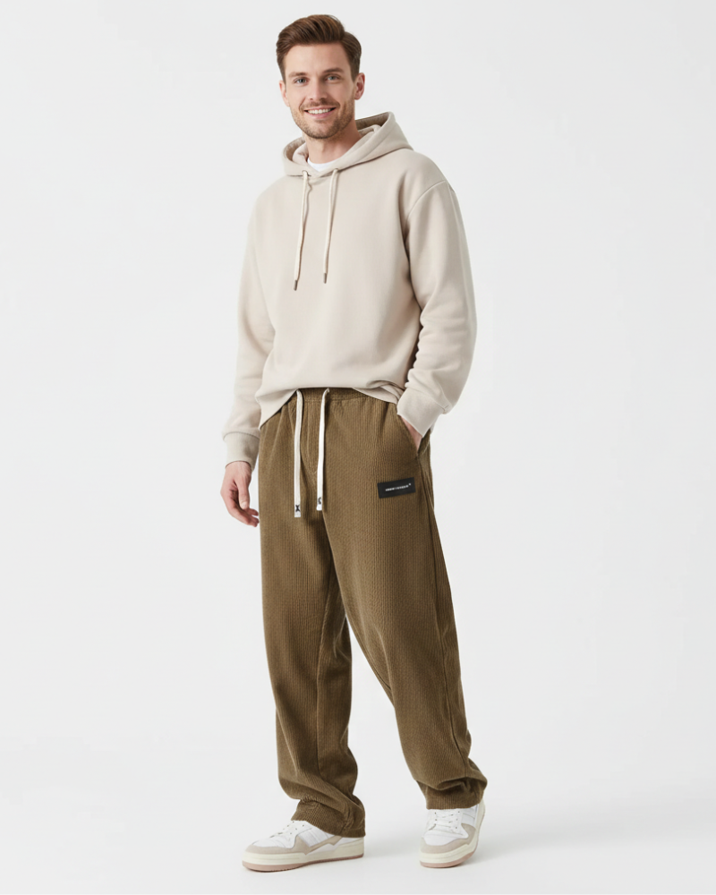 Quinnell Pantalon Homme Velours Côtelé – Taille Ajustable, Confort Chaud & Style Moderne