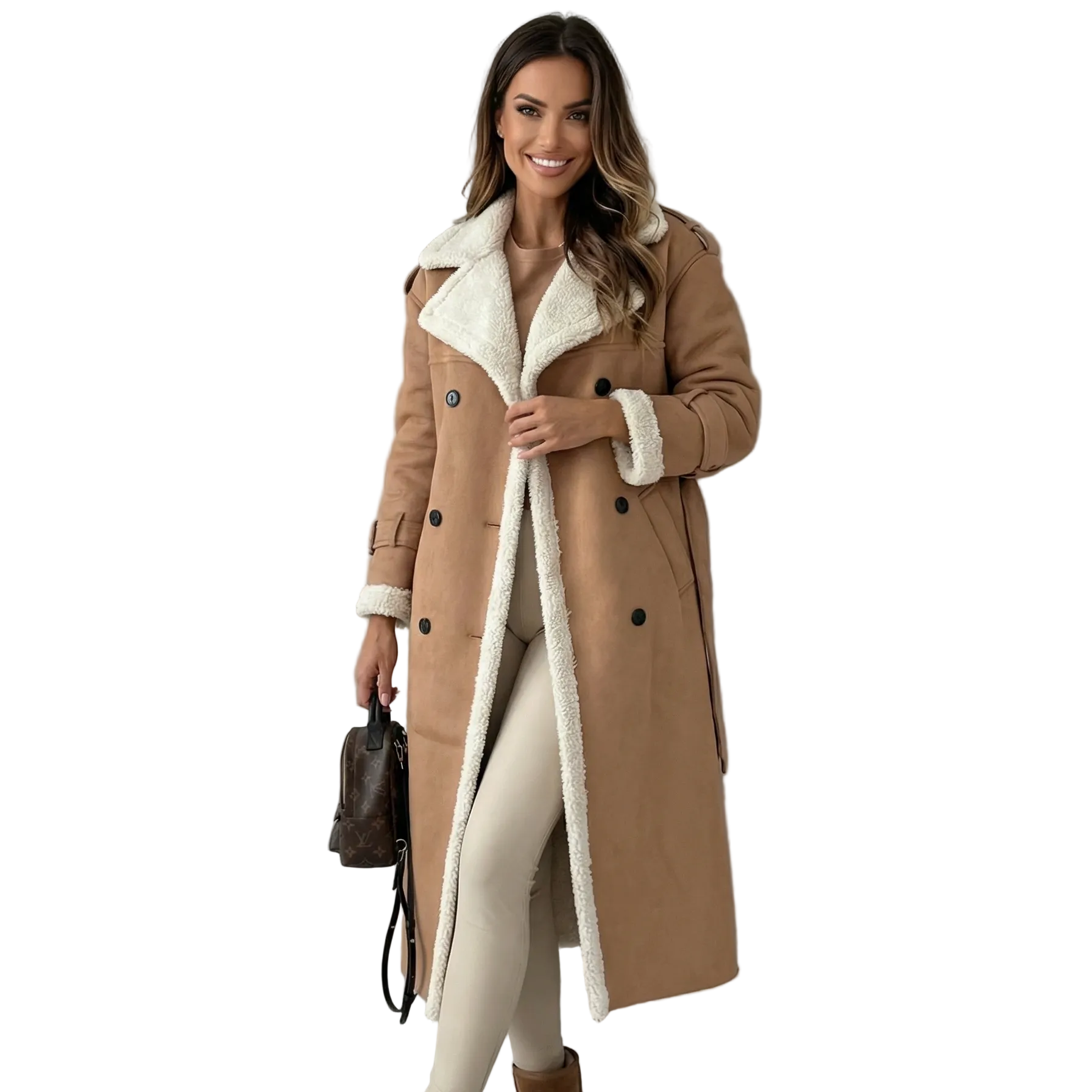 Rita Trench Long Femme – Manteau Luxe Doublé Teddy avec Ceinture & Finition Élégante