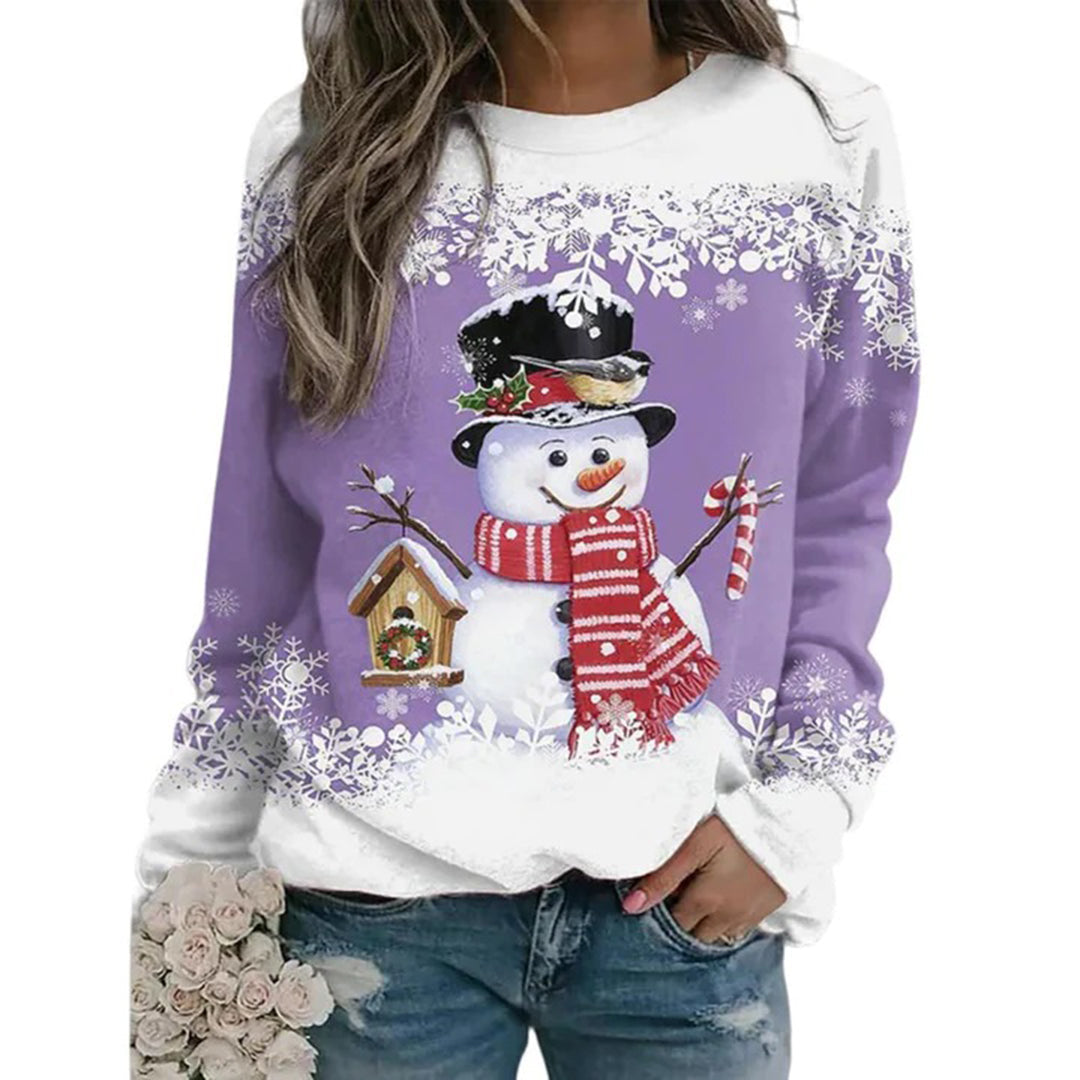 Zariah Pull Femme Noël – Confortable & Festif avec Motif Bonhomme de Neige Élégant
