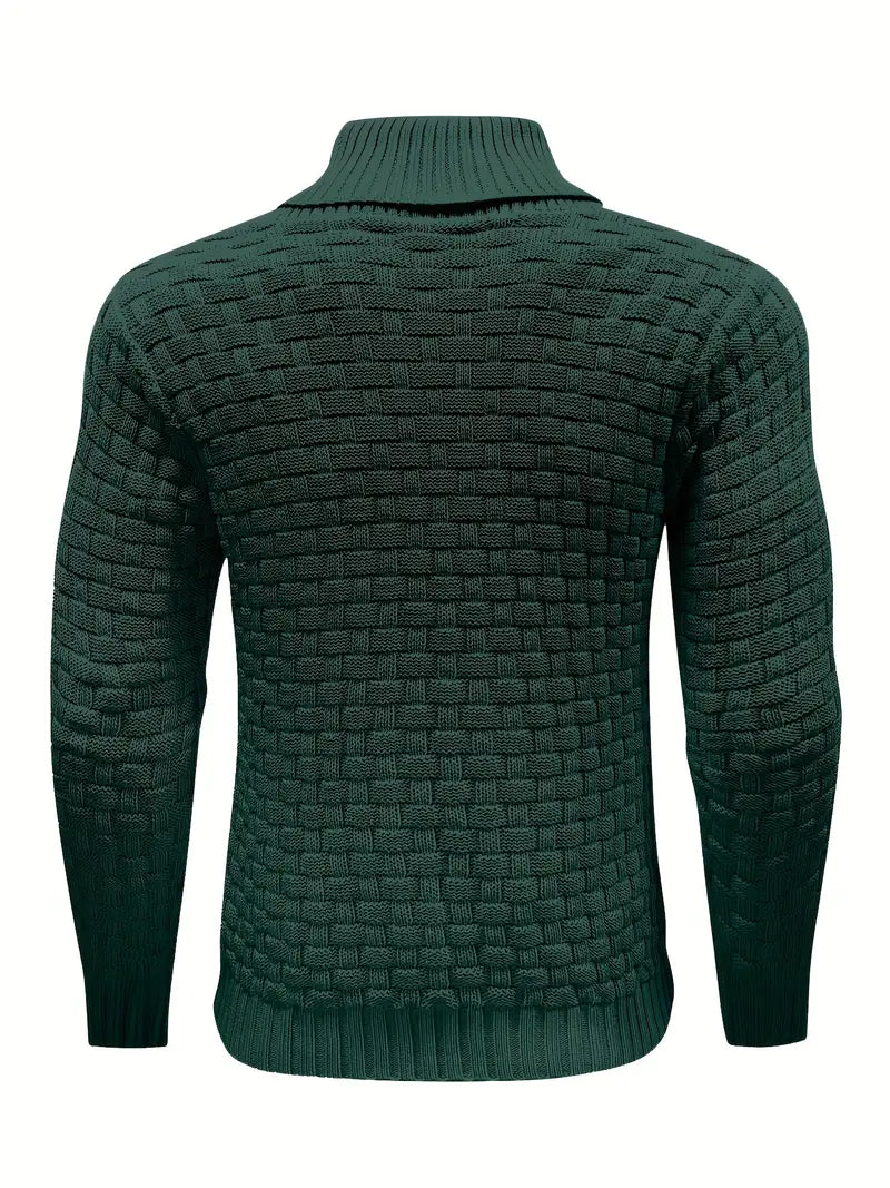 Aaron Pull Homme Col Montant – Tricot Gros, Cald & Elegant cu Nasturi din Lemn