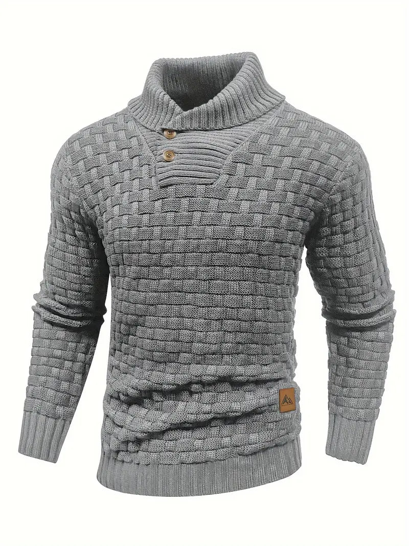 Aaron Pull Homme Col Montant – Tricot Gros, Cald & Elegant cu Nasturi din Lemn