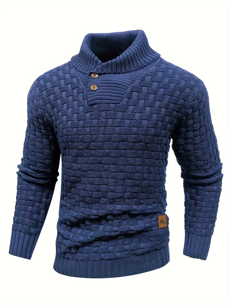 Aaron Pull Homme Col Montant – Tricot Gros, Cald & Elegant cu Nasturi din Lemn