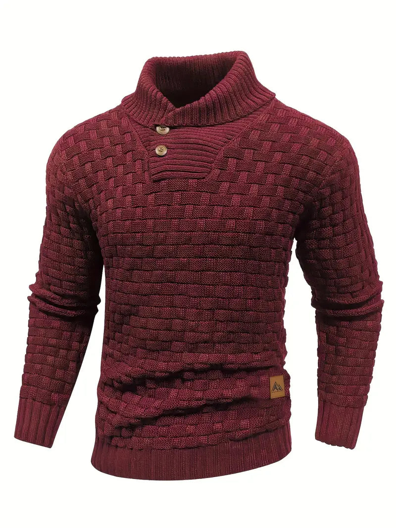 Aaron Pull Homme Col Montant – Tricot Gros, Cald & Elegant cu Nasturi din Lemn
