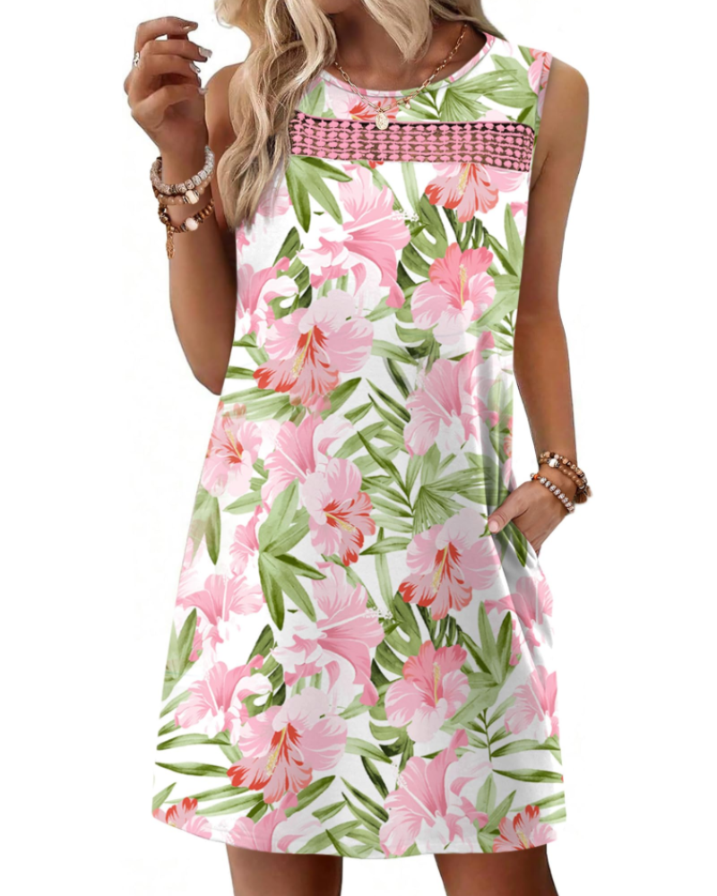 Renee Robe Mini Femme – Ljetna haljina na bretele od čipke, lepršavog kroja s džepovima, elegantnog stila
