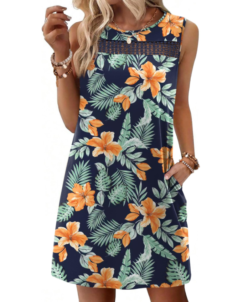 Renee Robe Mini Femme – Ljetna haljina na bretele od čipke, lepršavog kroja s džepovima, elegantnog stila