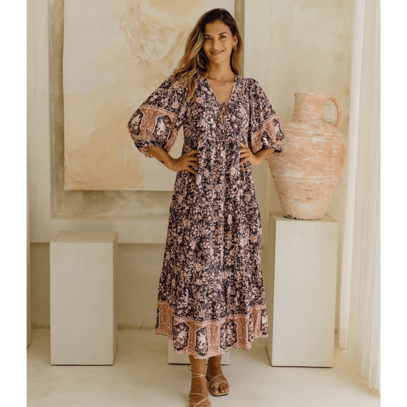 Runa Robe Mi-Longue Looksy – Imprimé Floral & Manches Bouffantes Légères Été