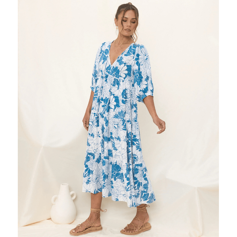 Runa Robe Mi-Longue Looksy – Imprimé Floral & Manches Bouffantes Légères Été