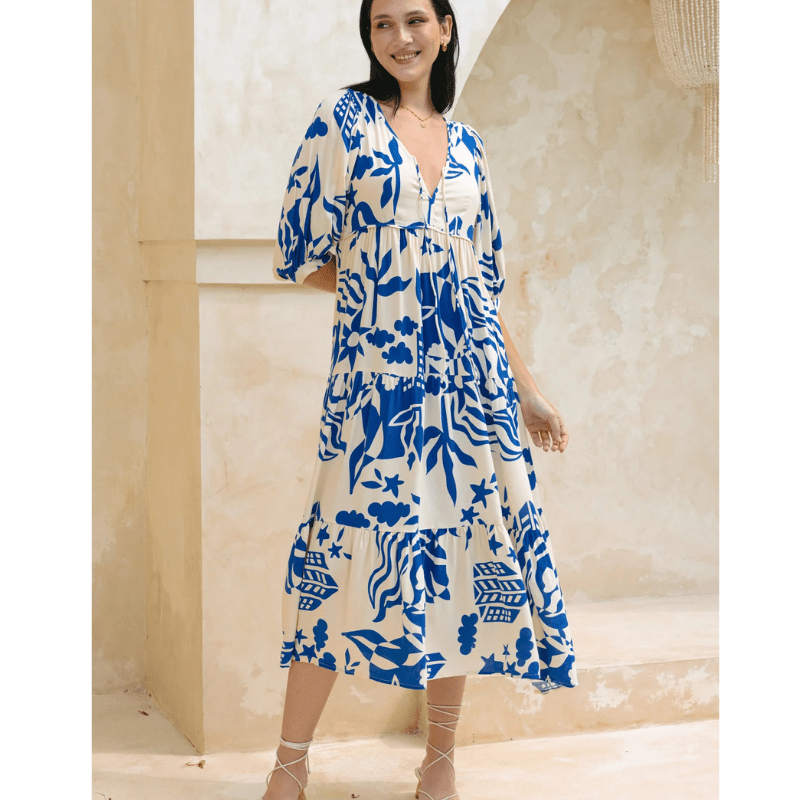 Runa Robe Mi-Longue Looksy – Imprimé Floral & Manches Bouffantes Légères Été