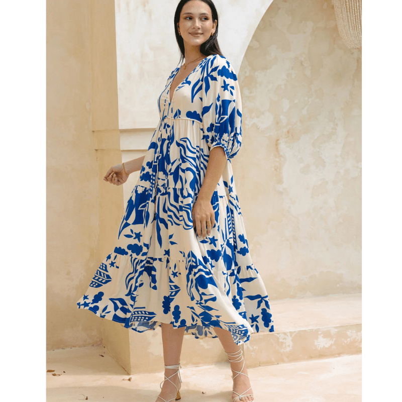 Runa Robe Mi-Longue Looksy – Imprimé Floral & Manches Bouffantes Légères Été