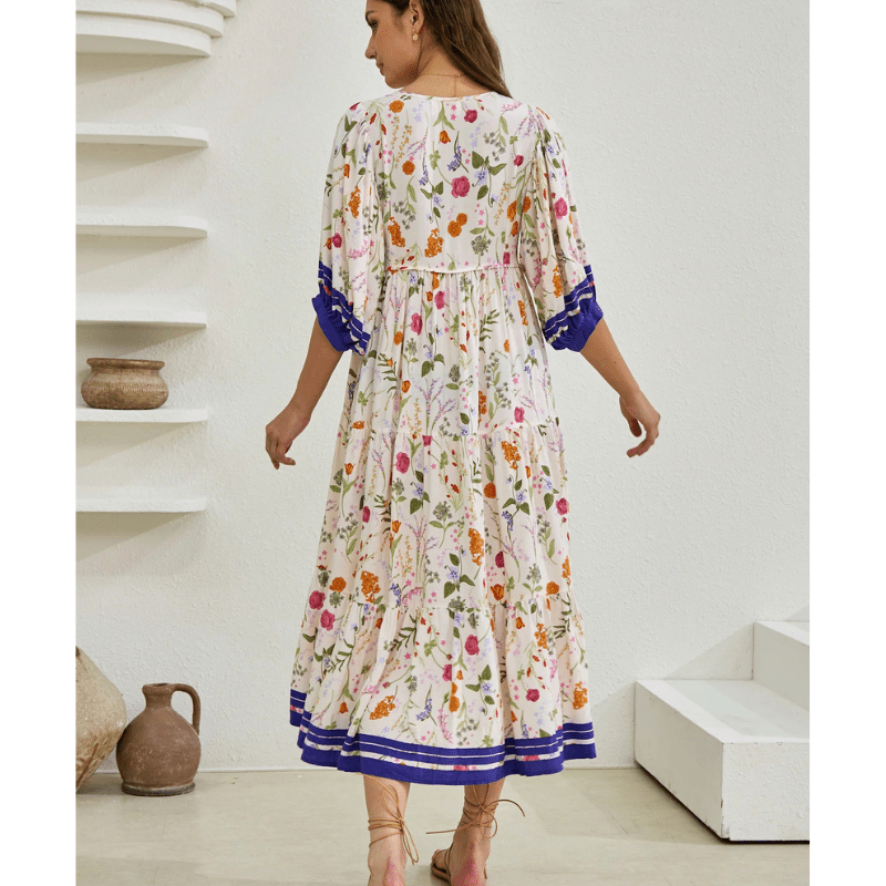 Runa Robe Mi-Longue Looksy – Imprimé Floral & Manches Bouffantes Légères Été